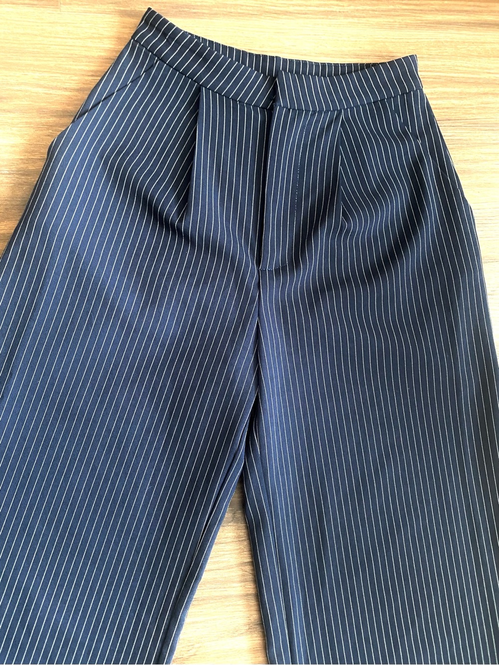 Princess Polly Navy Pinstripe Wrap Waist Wide Leg Pants High Rise US 2 - Picture 2 of 7